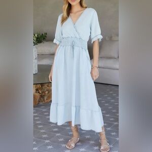 Milio Milano Italian Viscose Smocked Ruffle Dress Sz M